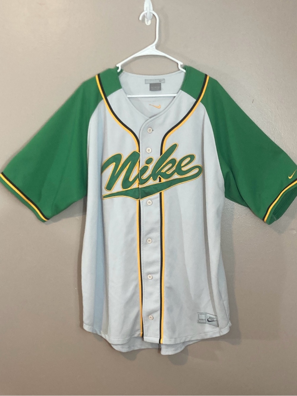 Nike White, Green & Yellow Baseball-Style Button-Up Top for XXL adult